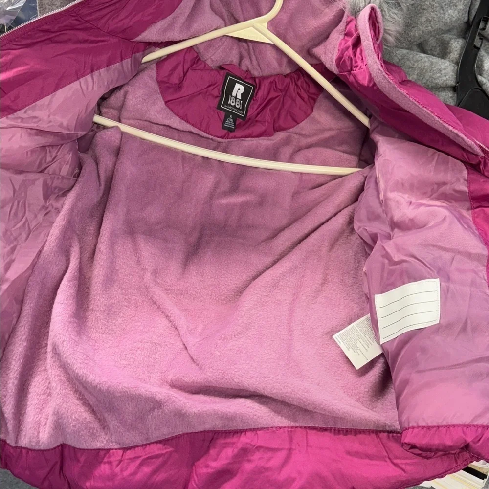 Rothschild Raspberry faux fur lined quilt puffer hooded jacket coat 7/8